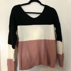 Bow knot sweater pink white and black mix color